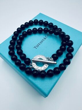 Tiffany & Co. 18” Black Onyx Toggle Necklace in Silver with Packaging